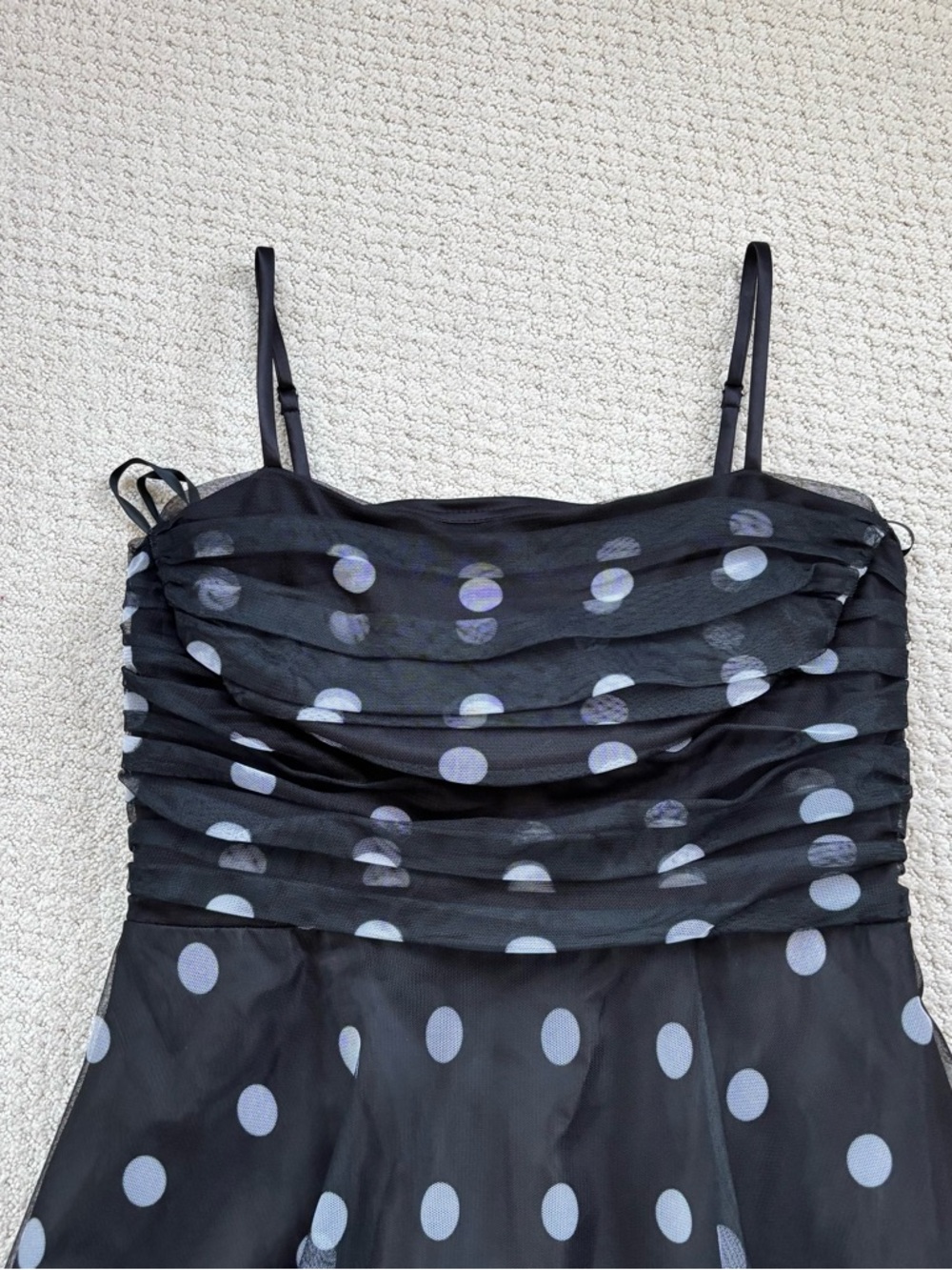 Eliza J Black Polka Dot Ruched Bodice Evening Gown with tulle skirt - Picture 6 of 15